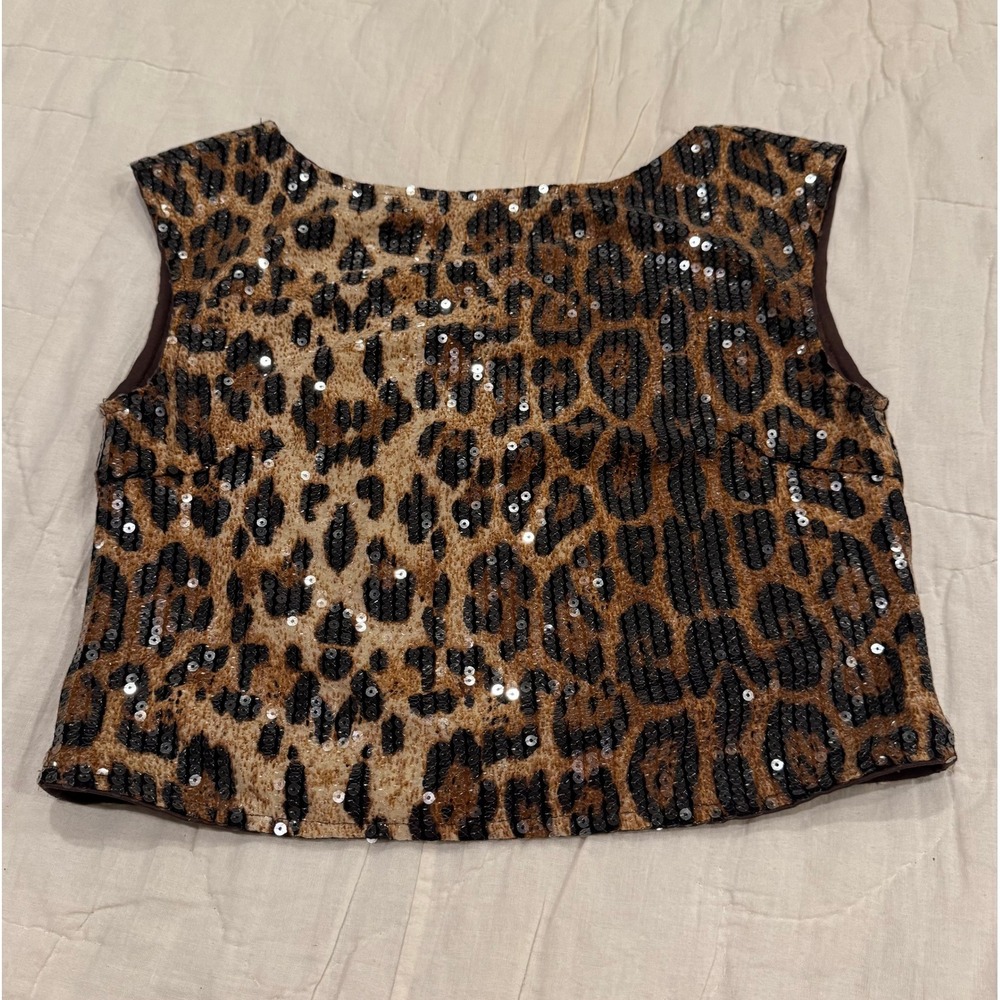 Edit by Nine Womens Leopard Print Sequin Crop Top Brown Tan TT6001 Size‎ M